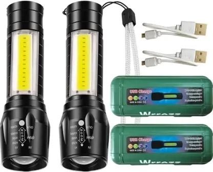 (Pack of 2) Mini Pocket Light Zoom COB USB Charging Led Water Proof Torch-image-9