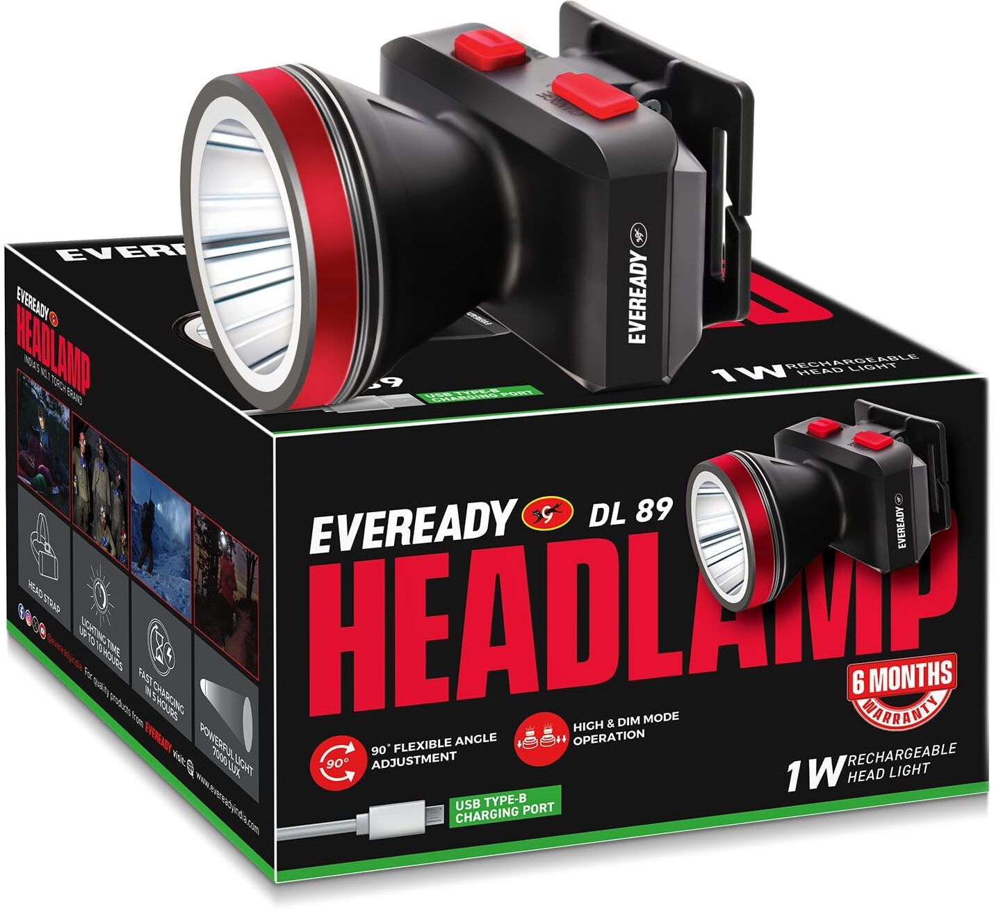 eveready Headlamp DL89, 90° Tilt, Easy to Mount Torch-picture-48
