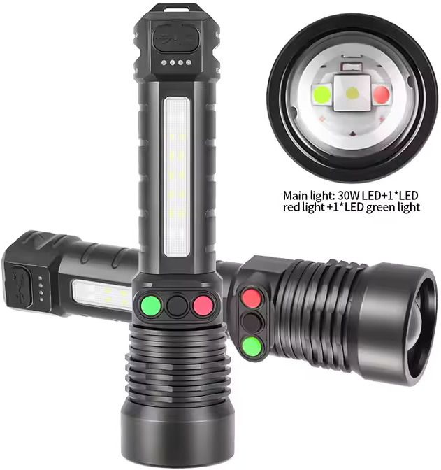 Tri Color Signal LED Torch with Type-C Charging Red, Green & White Modes Torch Torch-image-42