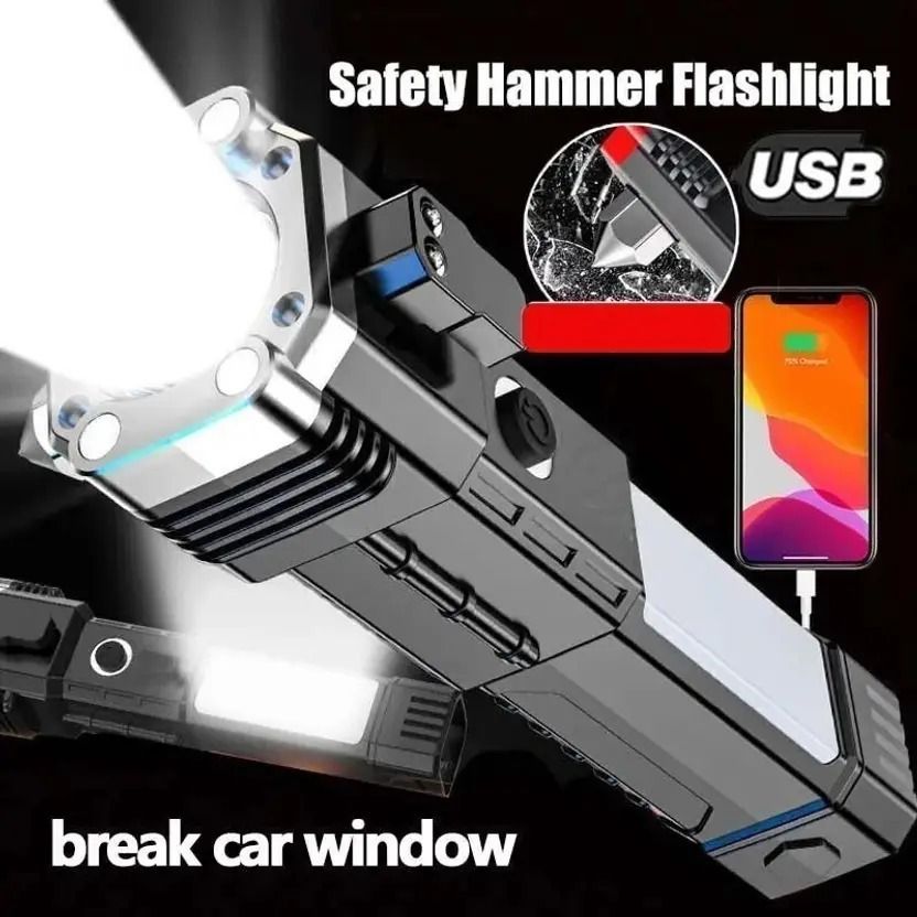 Super Bright Multifunction Hammer Torch with powerbank 4 hrs Torch Emergency Light-image-9