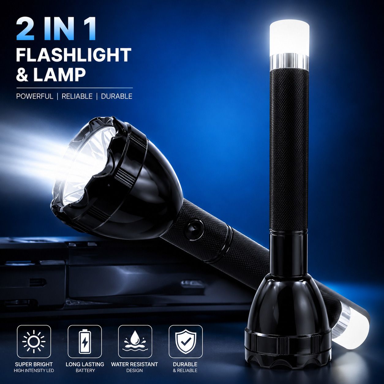 9050 Premium Rechargeable Torch Light High Brightness LED Searchlight with Lamp Torch-image-14