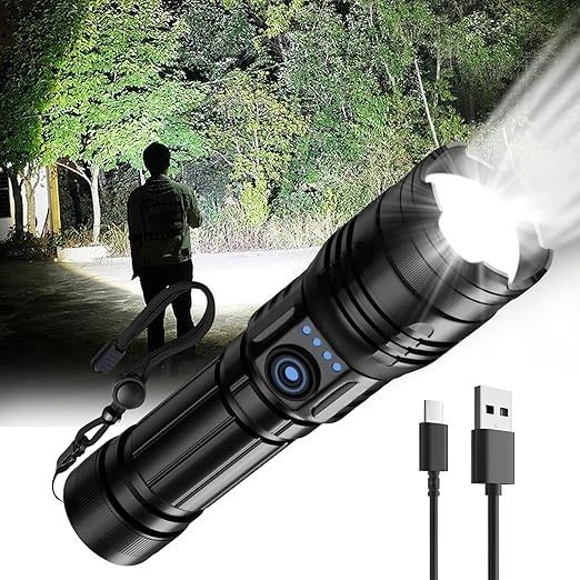 375 (ZOOMABLE METAL LED TORCH) 5 Modes Flashlight, Super Bright 200W LED Light 6 hrs Torch Emergency Light-image-38