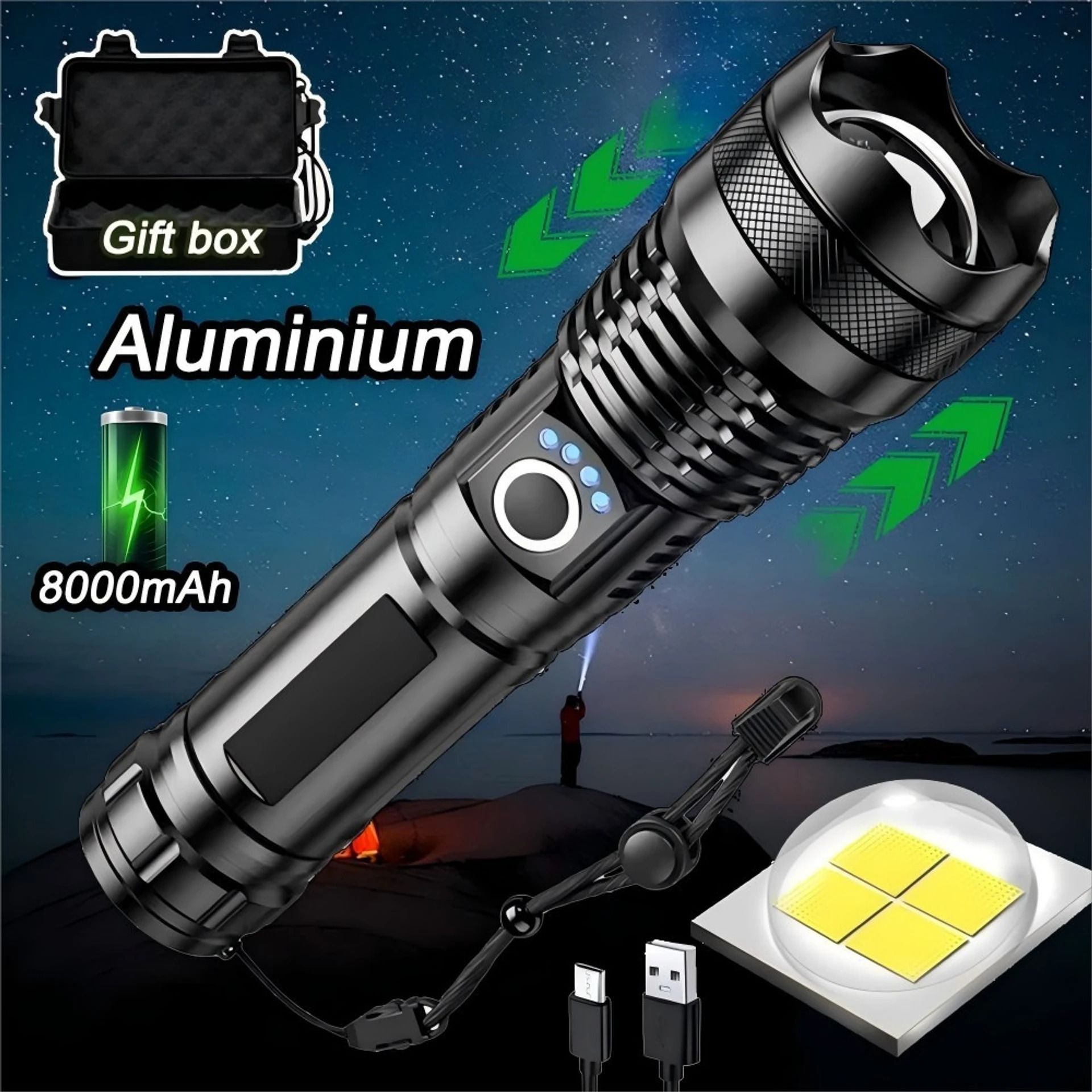 M983 Rechargeable (ZOOMABLE LED Metal Torch) 5 Modes Flashlight, Emergency Torch-image-16