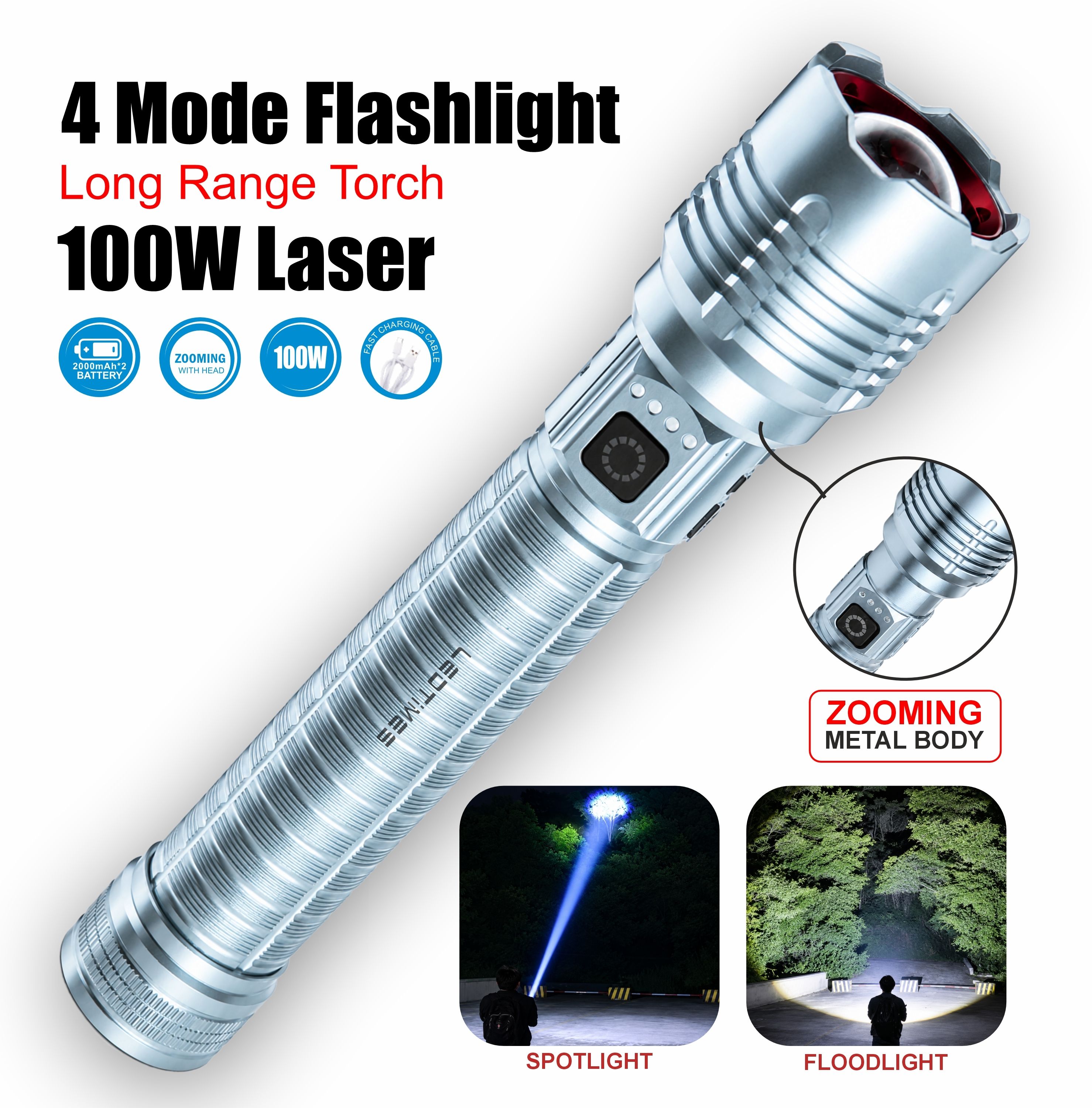 led times LED Rechargeable Searchlight with 4 Ligh Modes Long Range Emergency Flashlight Torch-picture-23