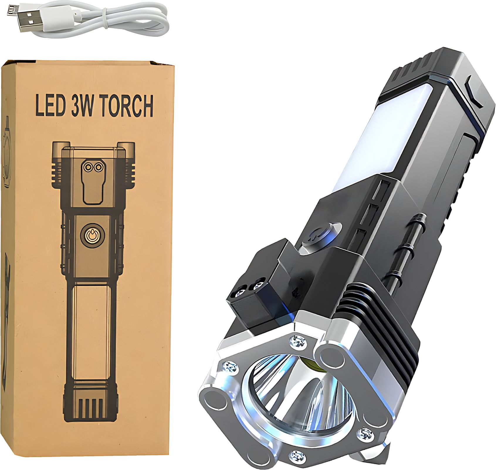 regals choice Waterproof COB LED Torch Flashlight Rechargeable for Camping Travel 2 hrs Torch Emergency Light-picture-13