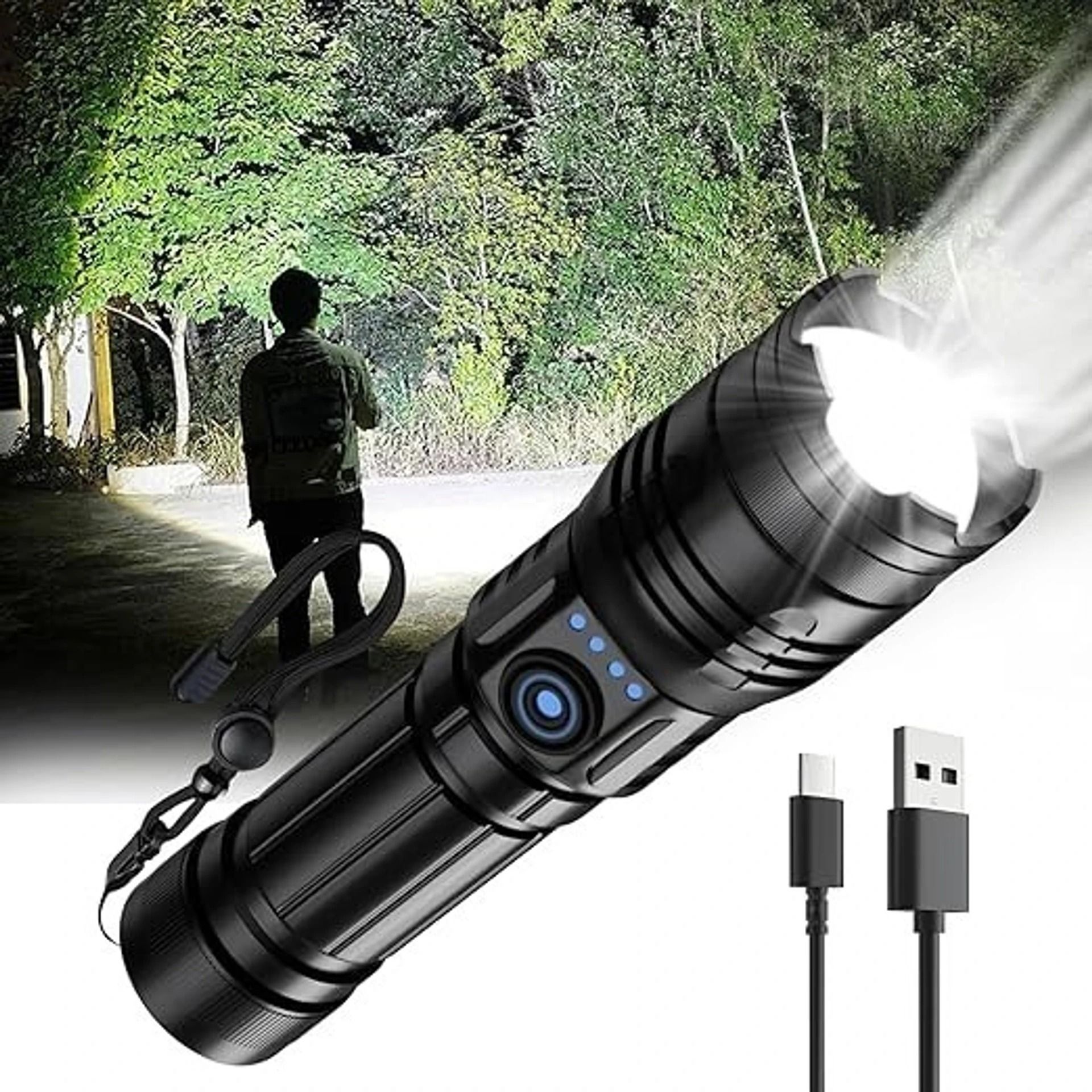 375 (ZOOMABLE METAL LED TORCH) 5 Modes Flashlight, Super Bright 200W LED Light Torch-image-17