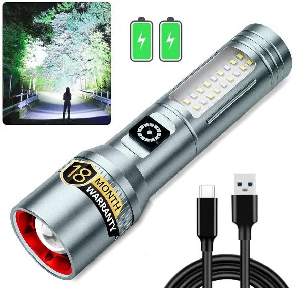M15 Metal Led Light Long Range 1000 Meter|1 Km High Power Zoomable & Type-C Torch