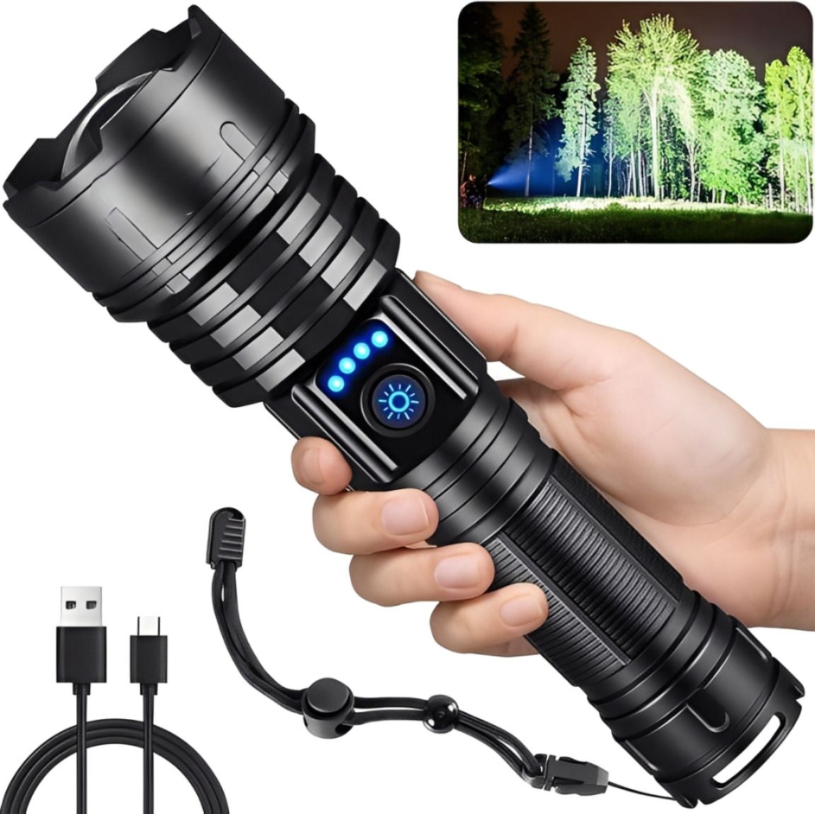 376 Torch 90000 Lumens Bright Torch, 9600mAh, IP67 Waterproof, Rechargeable Torch