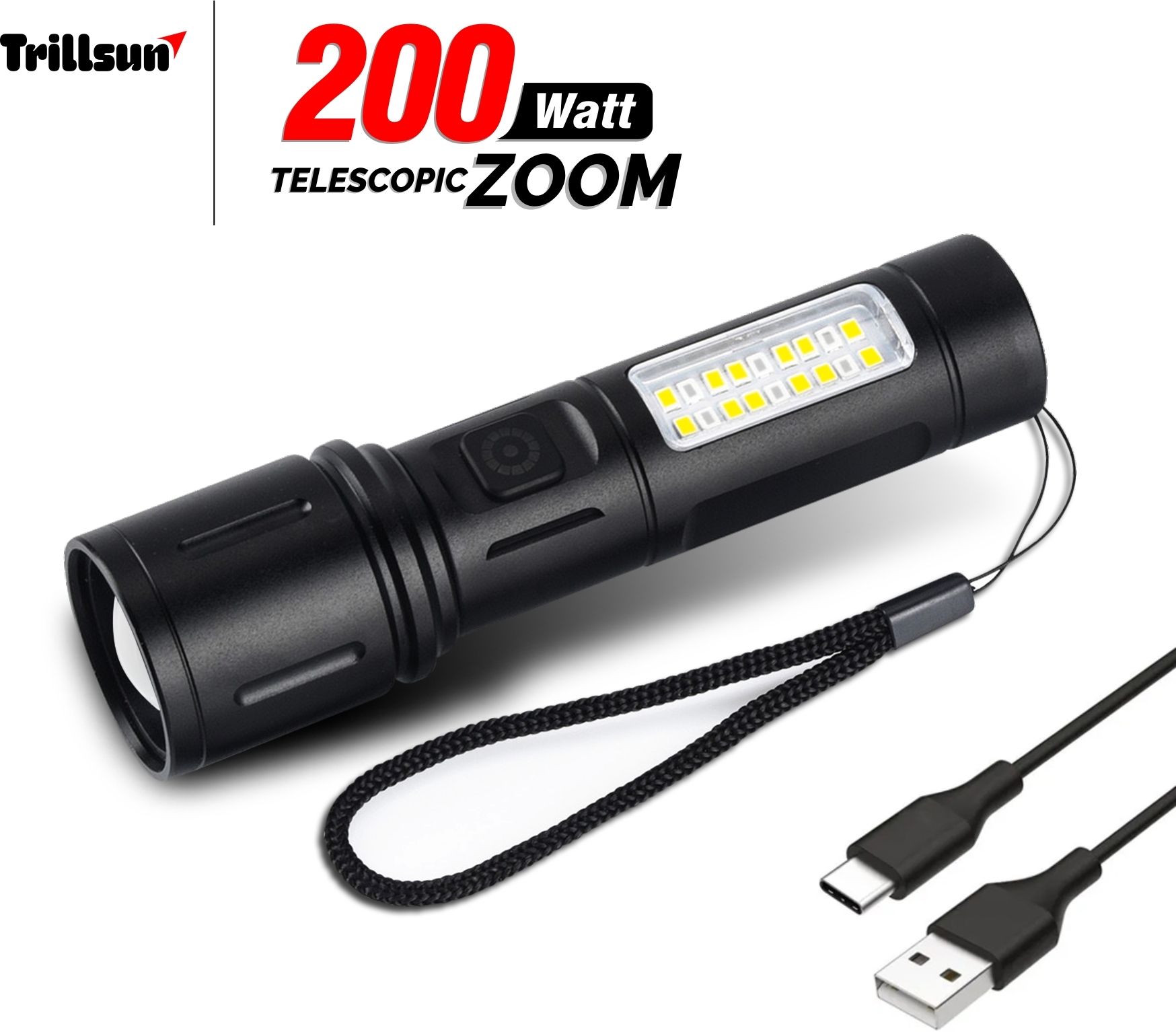 Metal Body Multi-Function 200W Rechargeable Long Range Flashlight Torch-image-12
