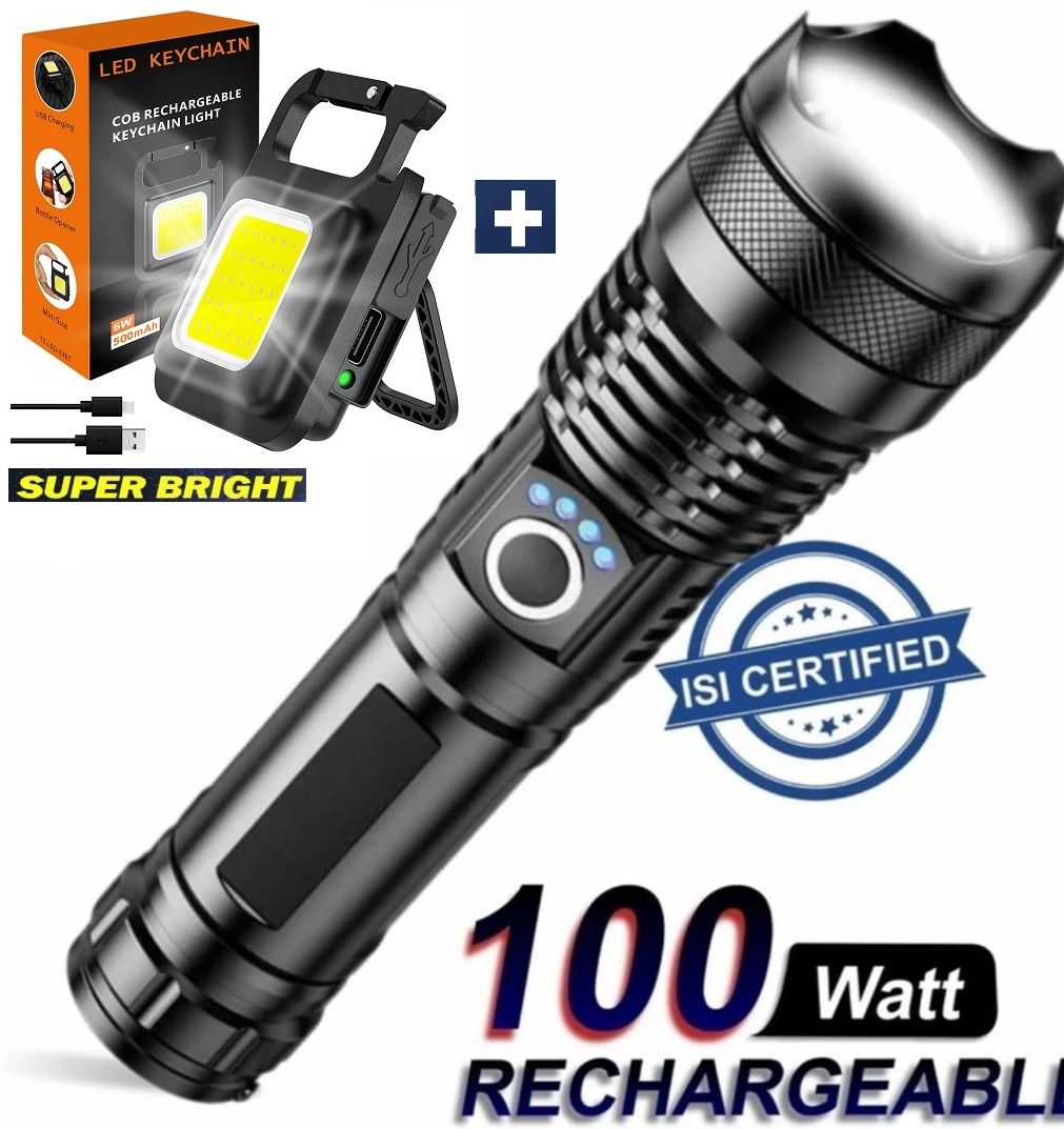 zeno volt 983 +Keychain Light(ZOOMABLE METAL)5 Modes Flashlight, Super Bright 100W Torch 10 hrs Torch Emergency Light-picture-28