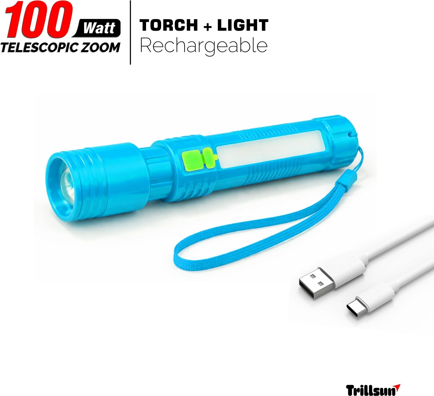 trillsun Rechargeable LED Flashlight torch (Zoomable 100W LED + 7 SMD Emergency light) Torch-picture-7