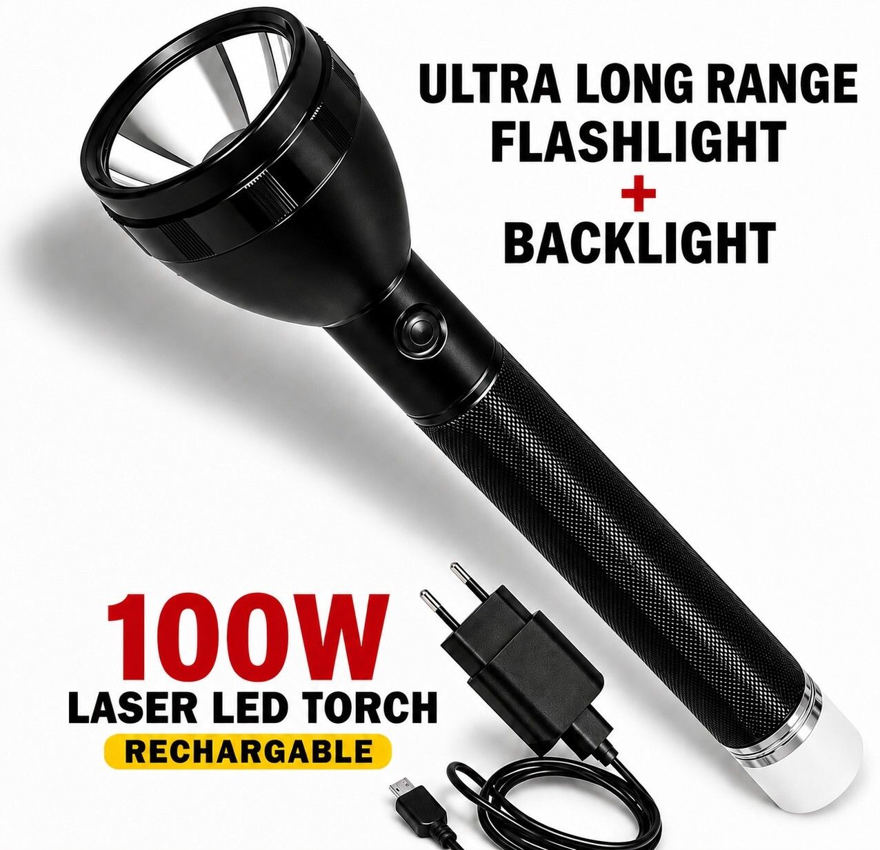 Long Range 2X Power Lithium battery with emergency backlight with Charger Torch-image-40