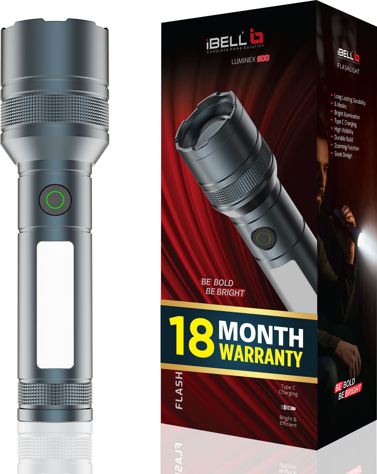 LUMINEX 800 Rechargeable Flashlight High Power,6 Light Mode,Telescopic Zoom,LED Torch