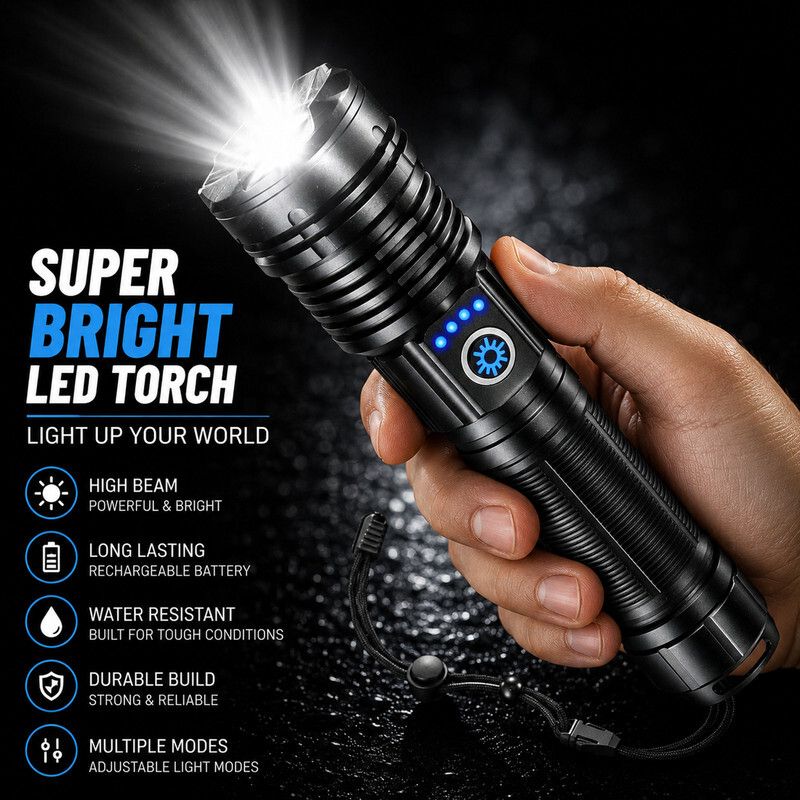 High Power Tactical LED Flashlight With Intense Beam For Long DistanceVisibility Torch-image-26