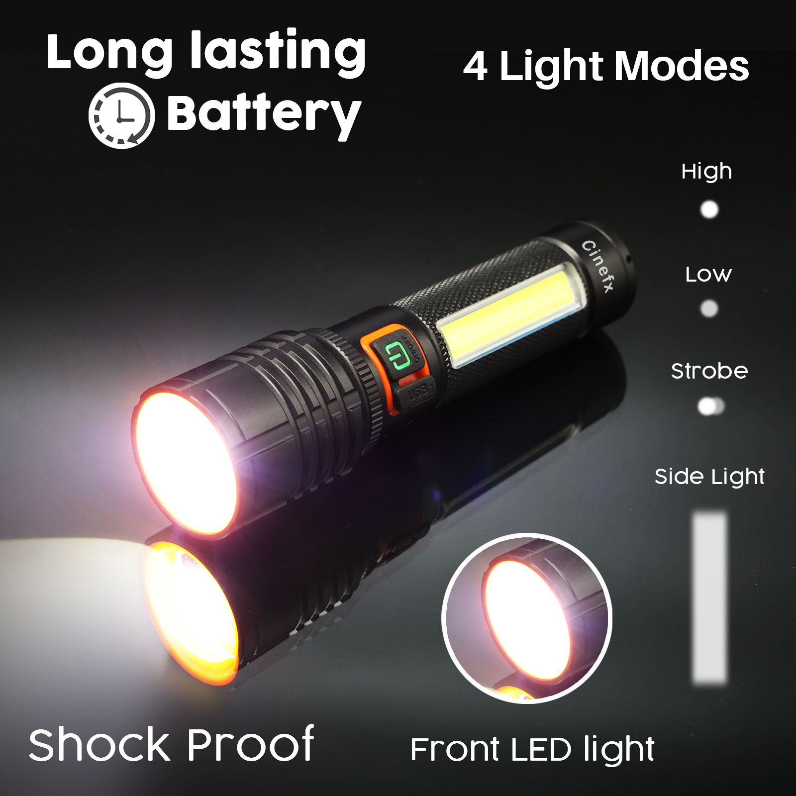 cinefx 4IN1 RECHARGEABLE FULL METAL BODY HIGH POWER LONG RANGE BLINKER TORCH Torch-picture-11