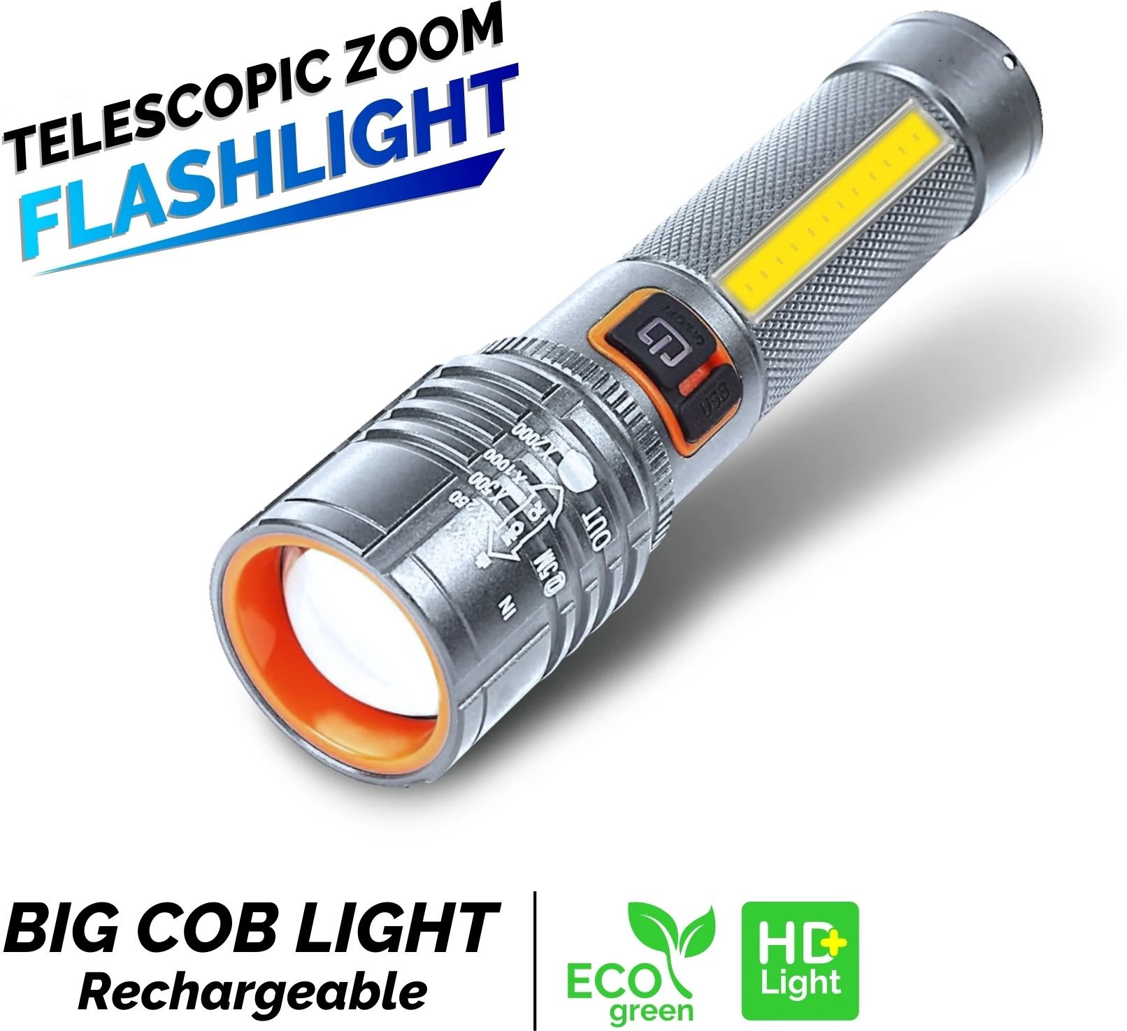 firstlike High Power Torch with Zoomable Metal body 6 Mode Flashlight Rechargeable Torch-picture-23