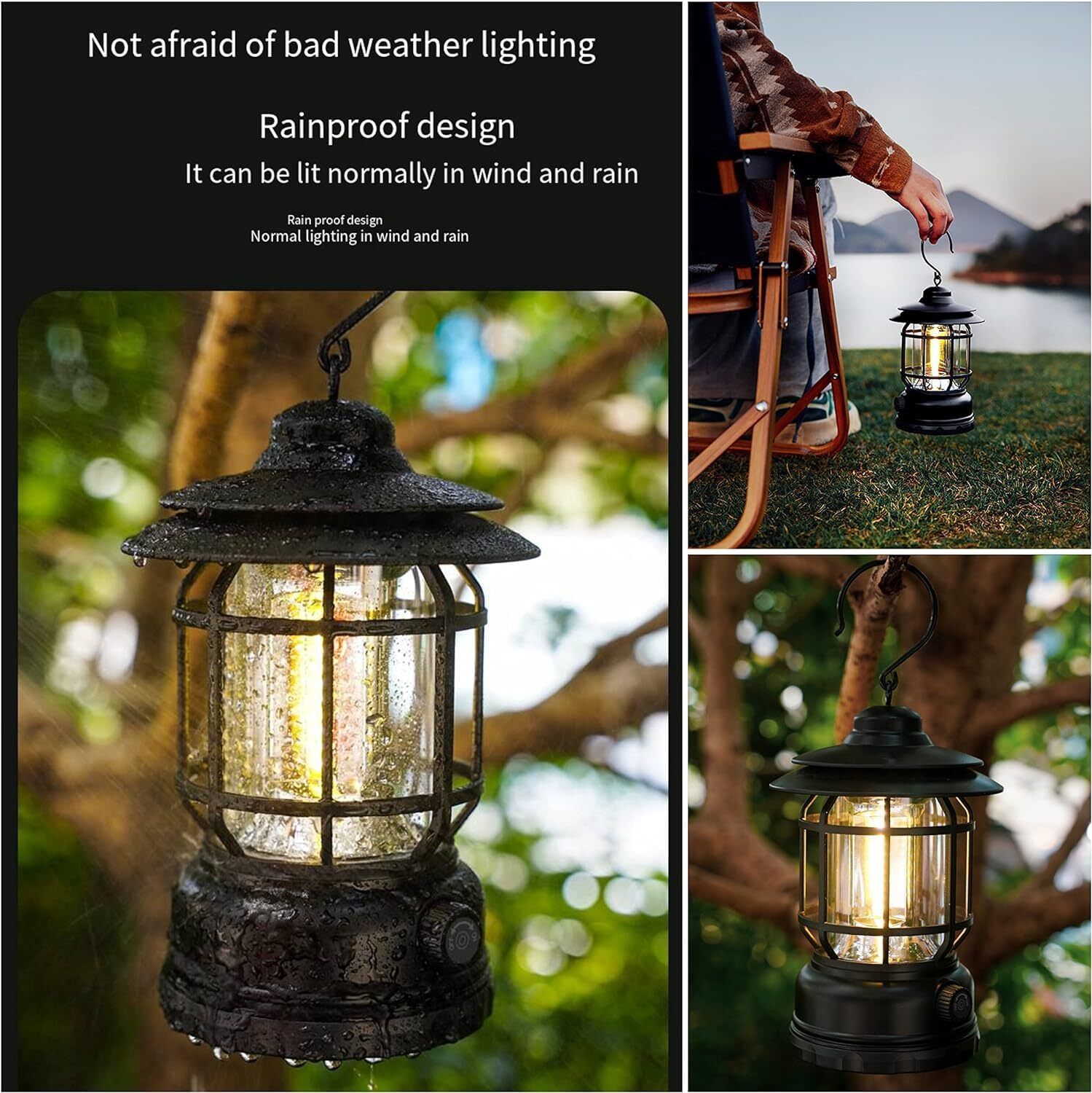 fitup ™K-20 Lantern Decor Stepless Dimming Waterproof for Camping Power Outages Indoor Black Plastic Table Lantern-picture-13