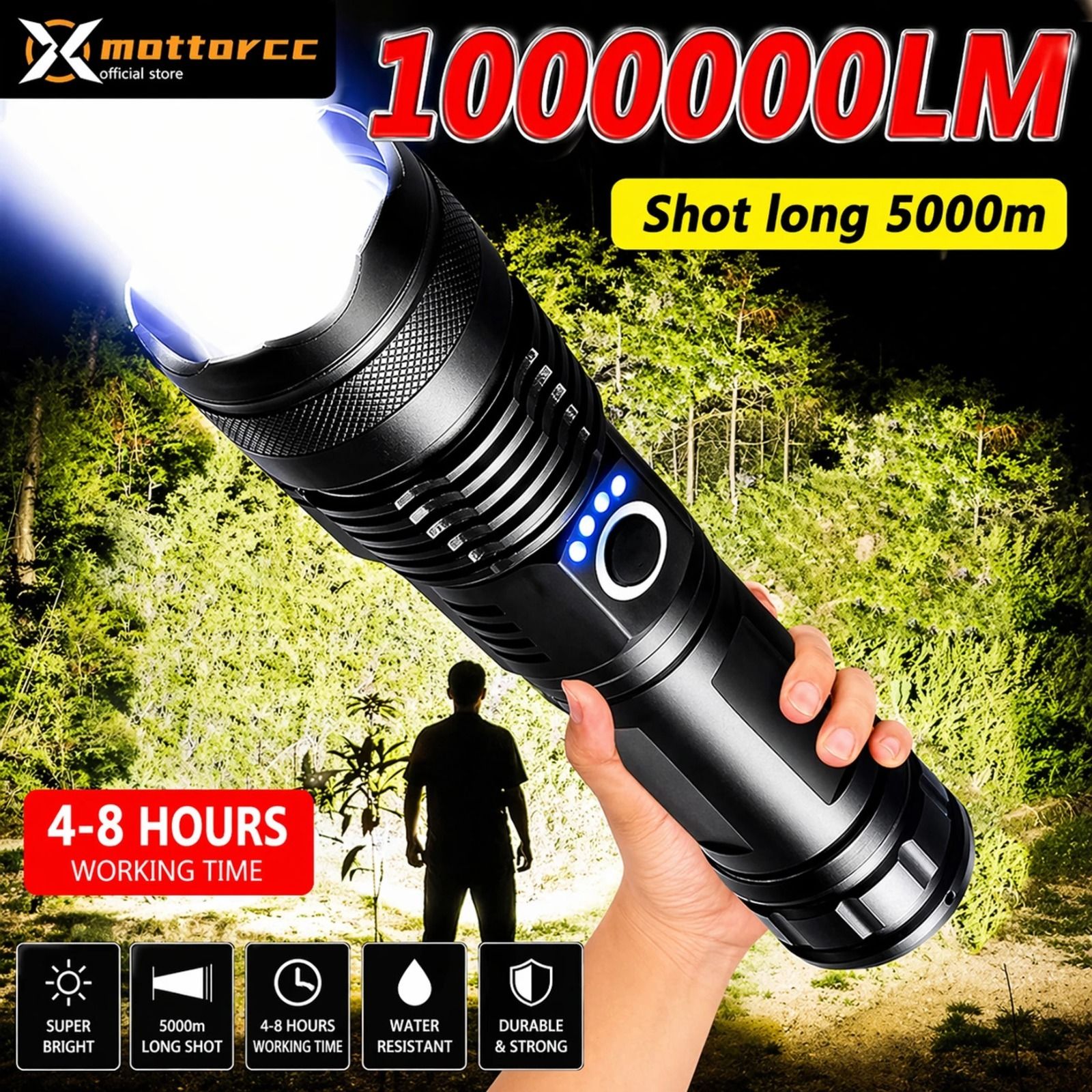 sument Rechargeable LED Flashlight High Lumens 5 Modes, medium / low/ sos Mode Powerful Torch-picture-10