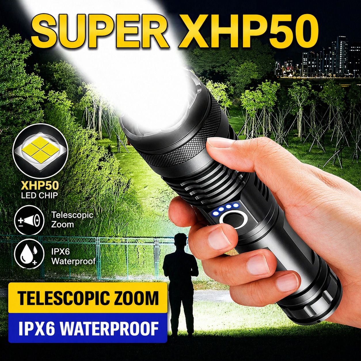 100W Rechargeable LED Torch Light | Zoom Focus | Long Range Flashlight Torch-image-27