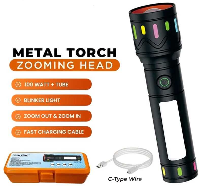 kay-joy High Power RL-M34 LED Flashlight with Side Lamp, FastCharging, Zoom In/Out Torch-picture-18