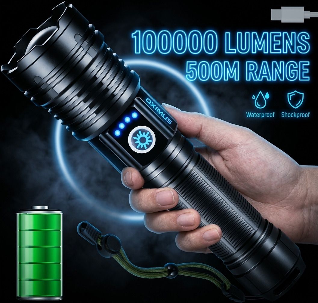 oximus Waterproof LED Flashlight 5 Modes Medium / Low/ Sos USB Torch-picture-11