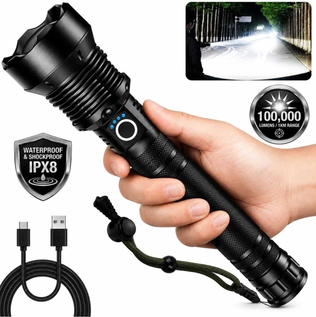 wifton (ZOOMABLE METAL LED TORCH)5 Modes Flashlight, Super Bright 200W LED LightB Torch-picture-13