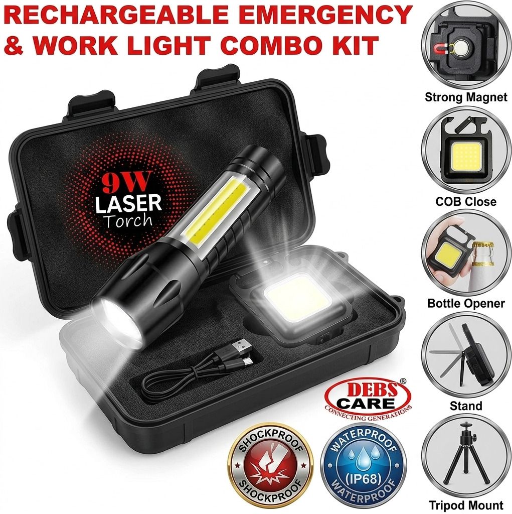 oximus New Combo (Pack Of 2) COB Flashlight With Keychain Light Magentic Water Resistan Torch-picture-18