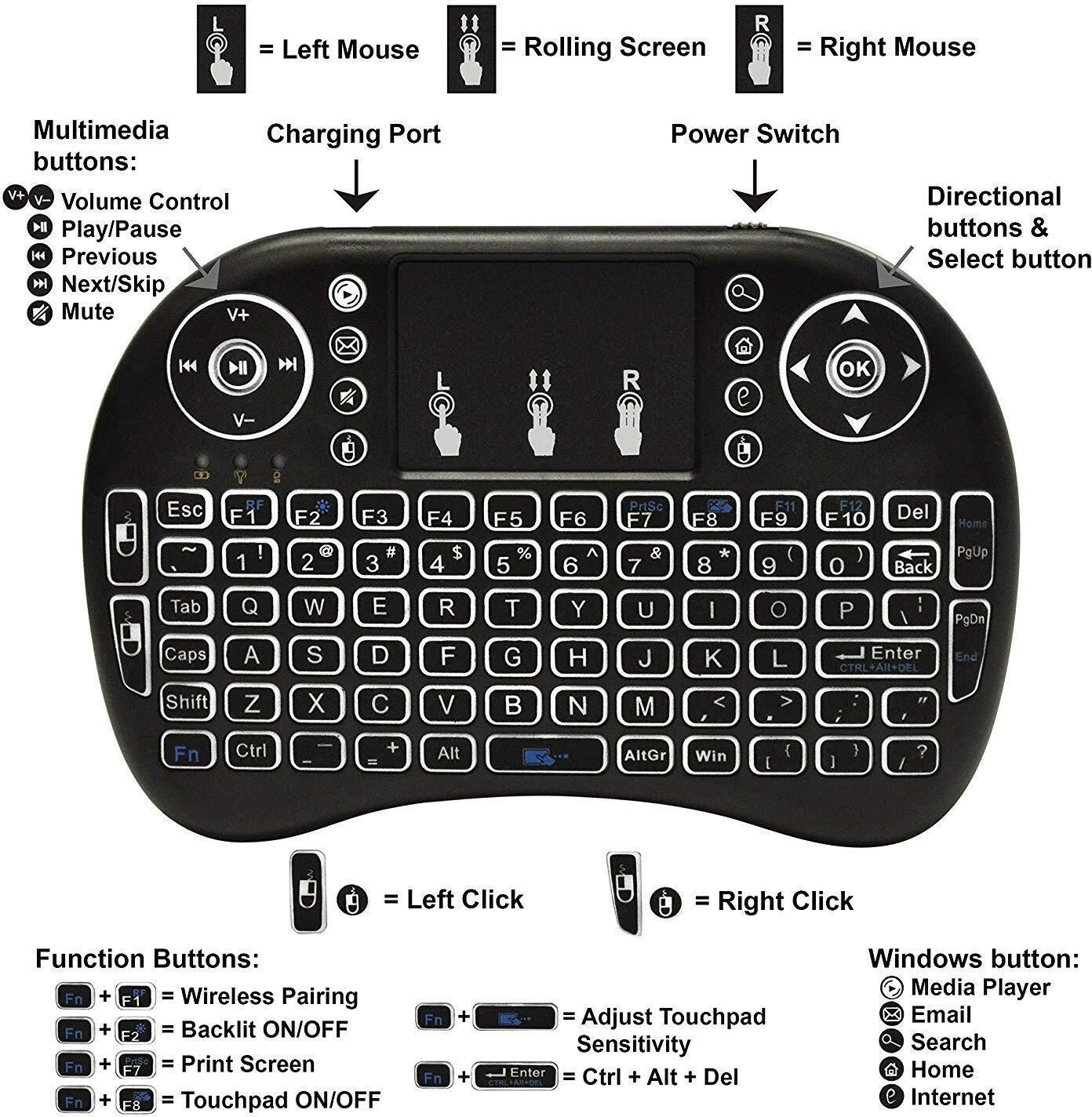 Viraan Rechargeable Touchpad Keyboard for Smart TV Box Bluetooth Handheld Multi-device Keyboard Compatible with Laptop-image-40