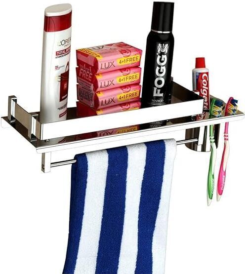 jk trend Multipurpose Bathroom Shelf/Towel Rack/Towel Hanger/Tumbler Holder Steell Towel Holder-picture-28