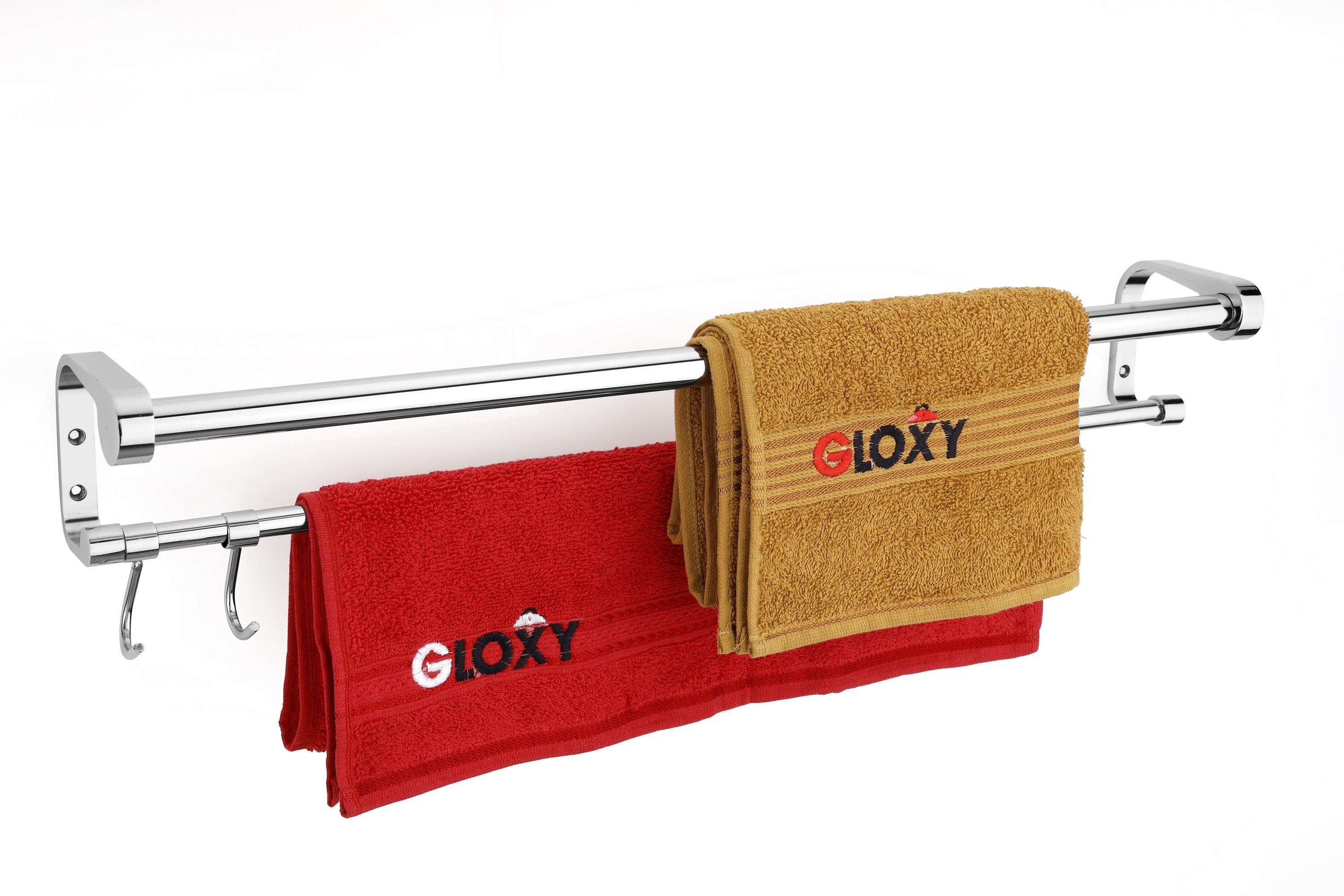 24 Inch Wall Mounted 2 Layer Towel Rod for Bathroom Silver Towel Holder-image-28