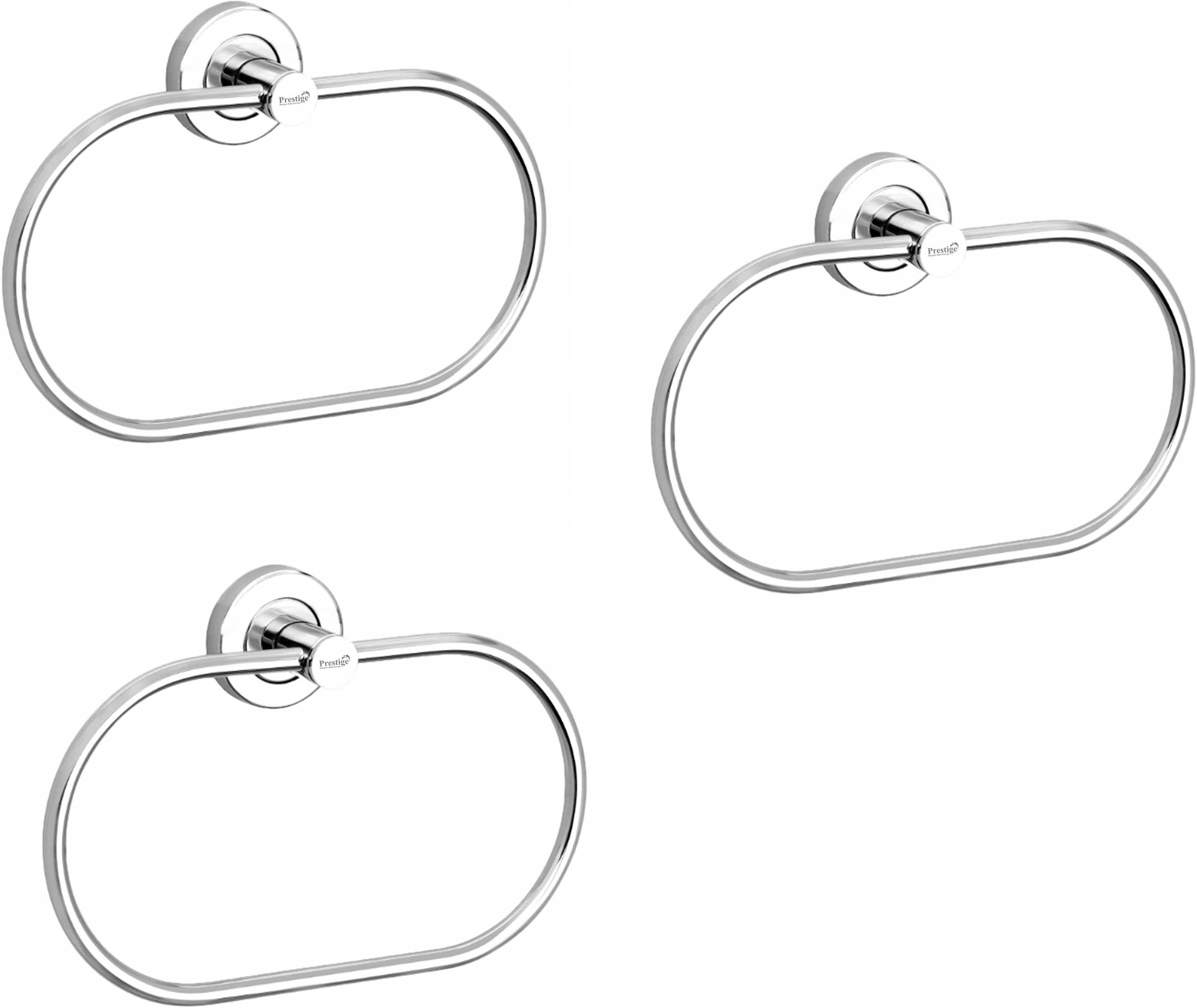 prestige Stainless Steel Oval Towel Ring for Bathroom/Napkin-Towel Hanger- Pack of 3 SILVER Towel Holder-picture-37