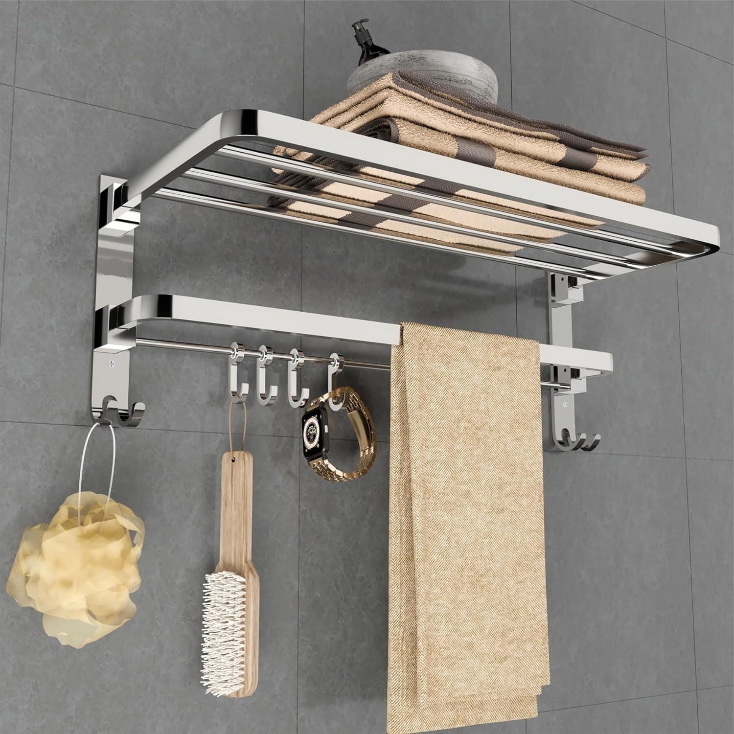Stainless Steel Premium Towel rack Abs and Folding Towel Rack/Towel Hanger/Towel Stand/Holder/Bathroom Accessories Silver Towel Holder-image-35