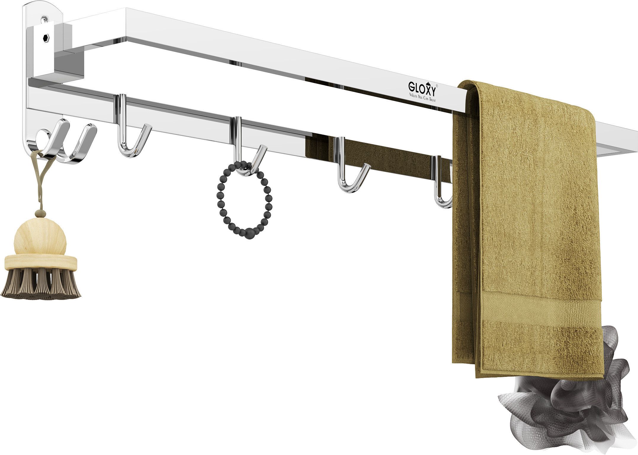 gloxy Foldable Towel Holder with Hooks & Hanger – Space-Saving Bathroom Mirror-picture-13