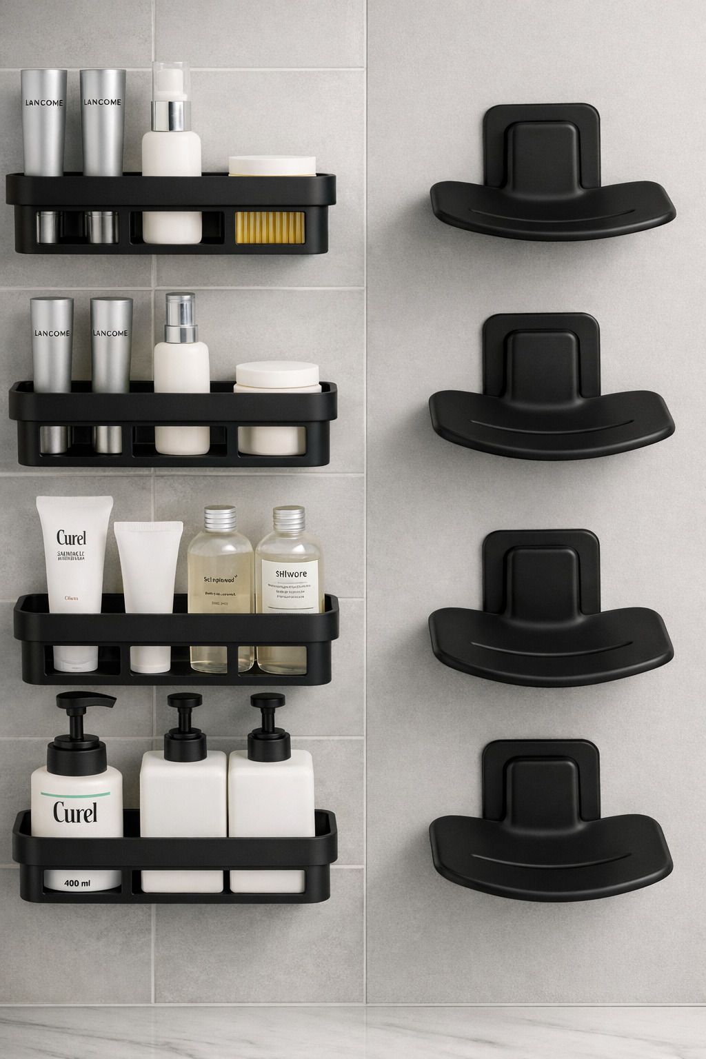 04 Shelves Rack + 04 Soap Dish Holder Rack Stand (Black Colur) Black Towel Holder-image-29