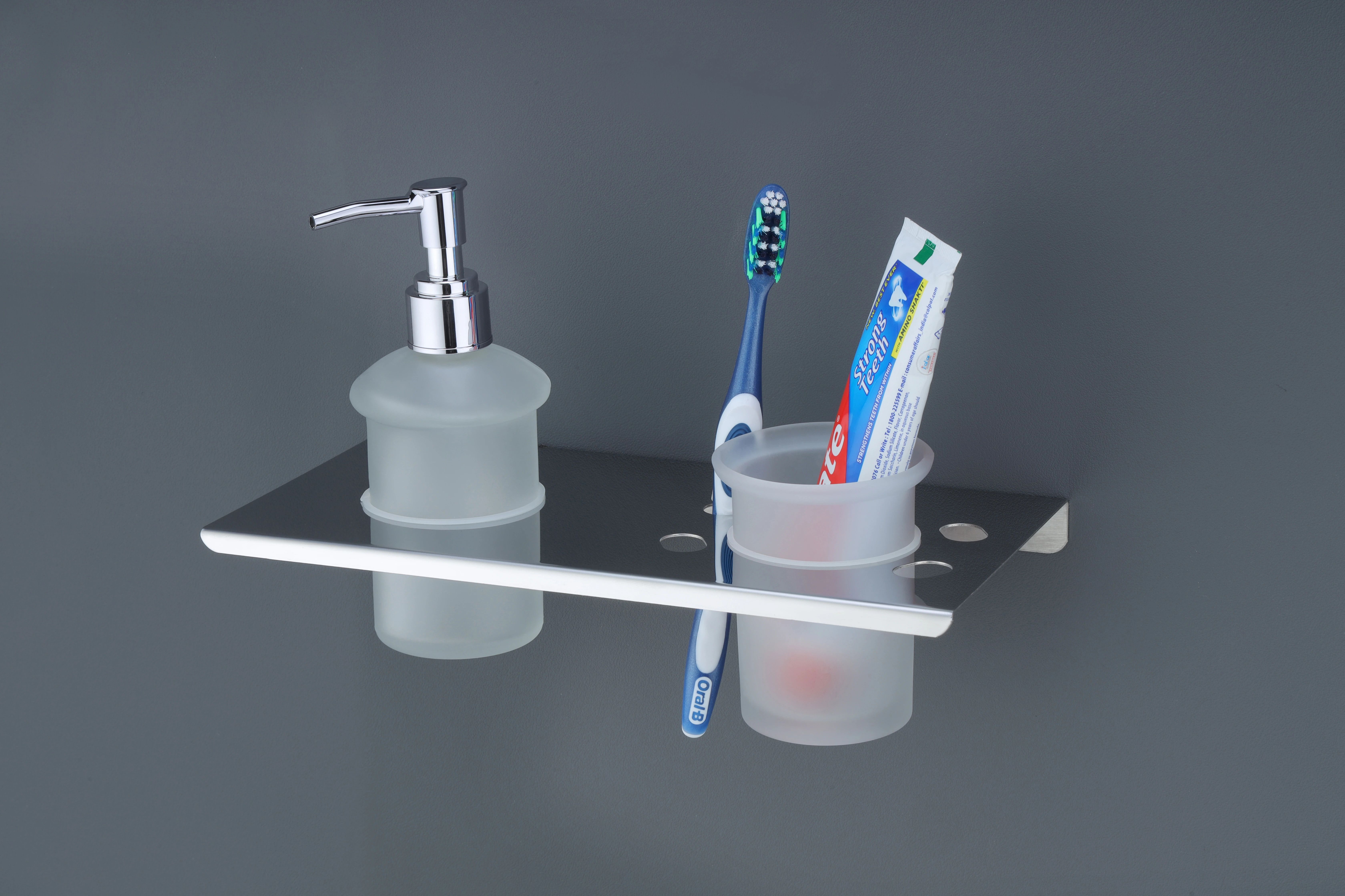 Glass Toothbrush Holder with Smokey Liquid Soap Dispenser | Tumbler Holder Silver Towel Holder-image-44