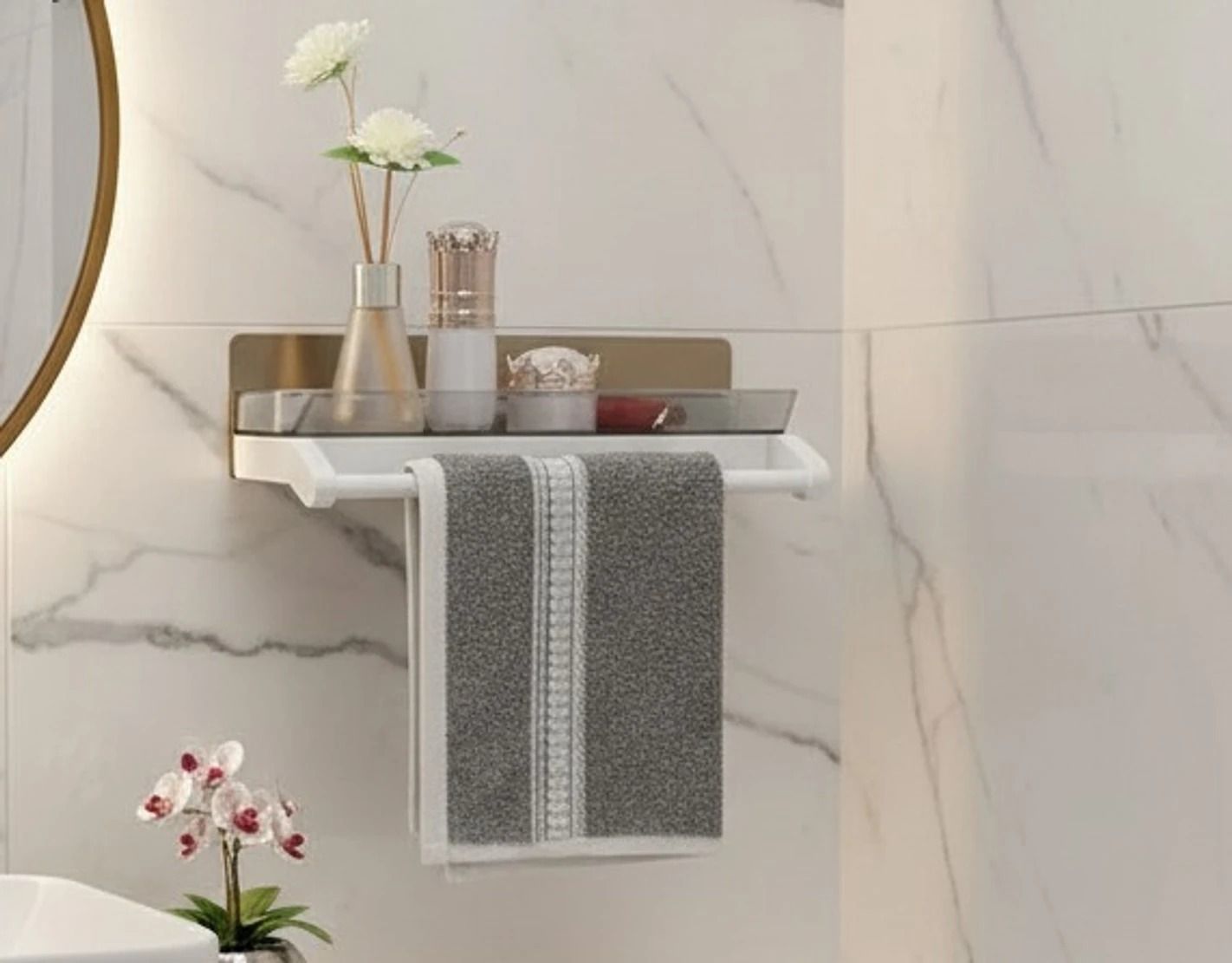 BathEase Multipurpose Towel Holder with Storage Shelf WHITE Towel Holder-image-49