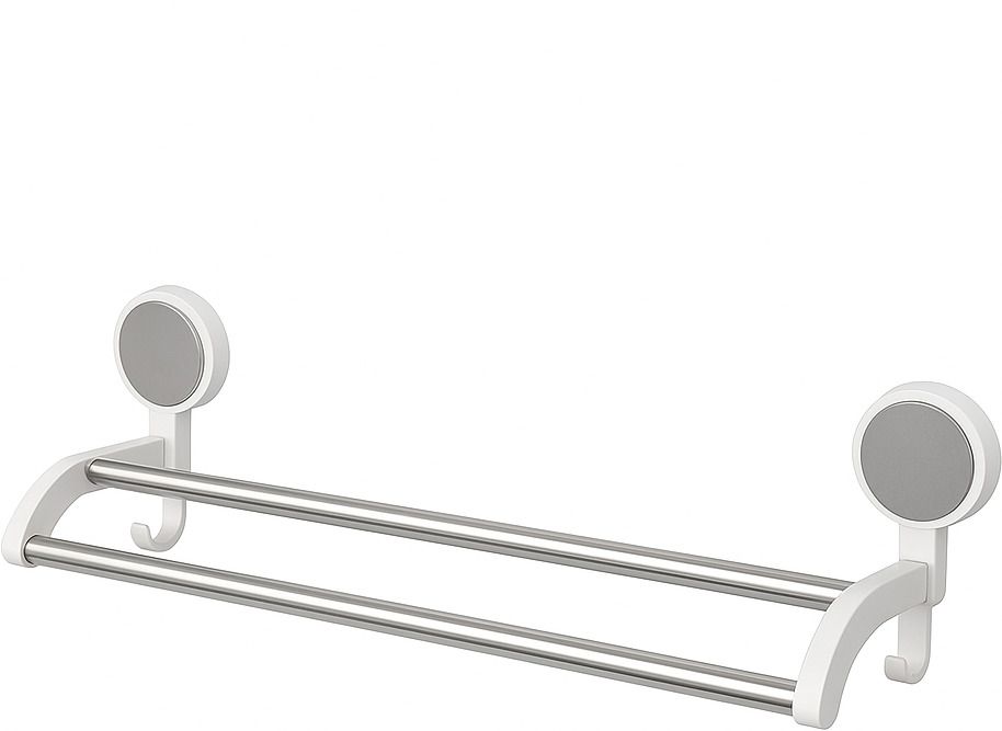 Self-Adhesive Double Towel Bar with Hooks & No Drill Installation white Towel Holder-image-31