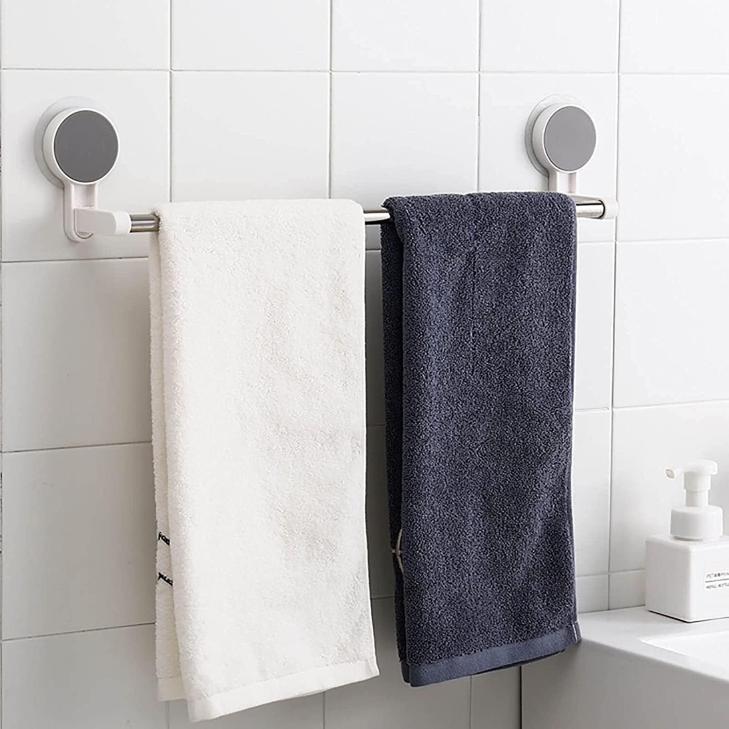 hvk Wall Mounted Self Adhesive Towel Holder Bar Bathroom Kitchen Towel Rack Stand Silver Towel Holder-picture-18