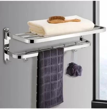 well set High Grade Stainless Steel Folding Towel Rack For Bathroom/Hanger/Towel Stand SILVER Towel Holder-picture-14