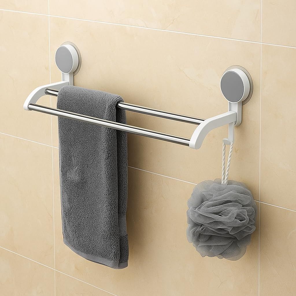Stainless Steel Double Layer Towel Holder Rack for Bathroom Wall Mount Steel Towel Holder