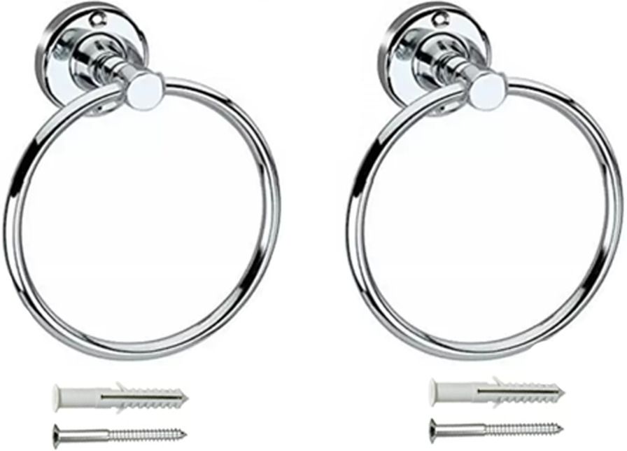 bhavdeep Premium Quality round Shape Ring set of 2 Silver Towel Holder (Stainless Steel) silver Towel Holder-picture-27