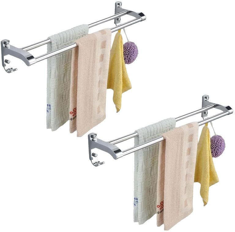 Stainless Steel Double Towel Bar - Wall-Mounted Bathroom Towel Rack Silver Towel Holder-image-43