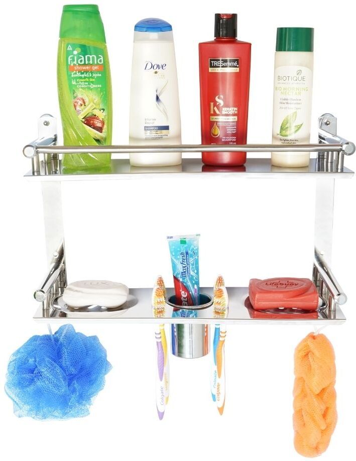 Multipurpose Bathroom Shelf/Tumbler/ Soap Holder/Bathroom Accessories Silver Towel Holder-image-4