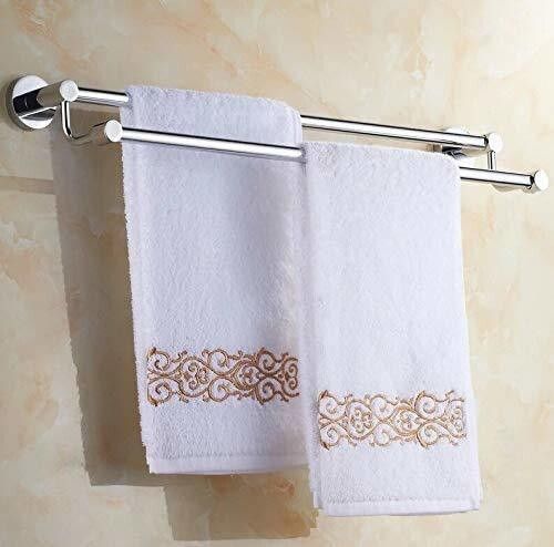 High Grade Stainless Steel Double Step Towel Rod for Bathroom/Towel Rack for Bathroom/Towel Hanger/Stand/Towel Bar for Bathroom/Bathroom Accessories (Chrome Finish- 24 Inch) (Pack of 1) Silver Towel Holder-image-45