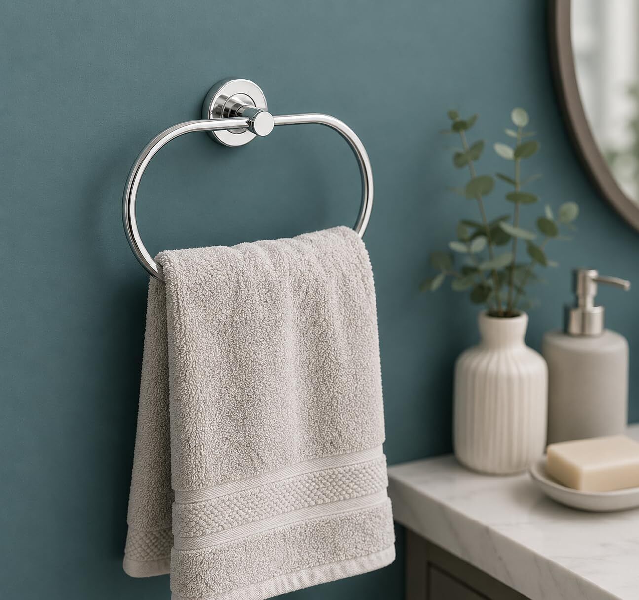 arena Wall Mounted Towel Ring Holder for Bathroom | Rust Proof Chrome Finish 8 inch 1 Bar Towel Rod-picture-27