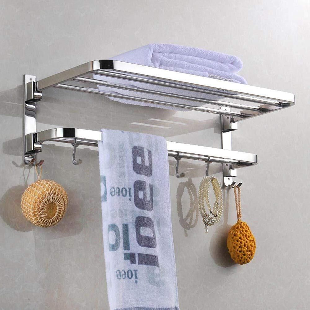 Folding Towel Rack for Bathroom/Towel Stand/Hanger/Bathroom Organizer (18 Inch) Silver - Chrome Towel Holder-image-42