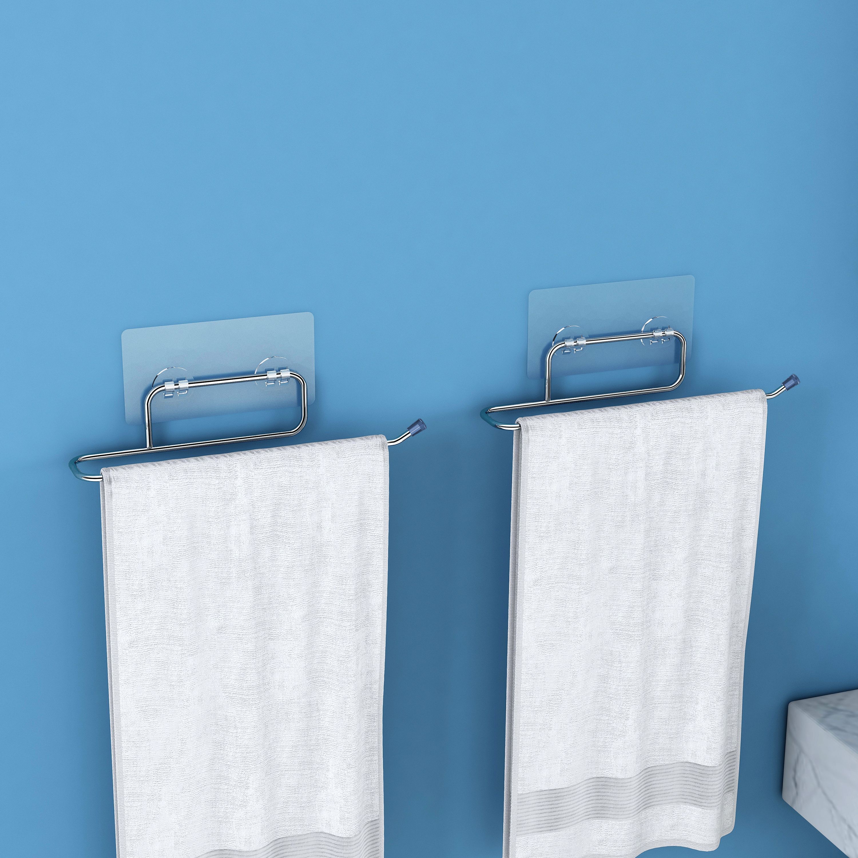 Self Adhesive Towel Holder/Napkin Hanger/Towel Ring for Bathroom- Pack of 2 Silver, Chrome Towel Holder