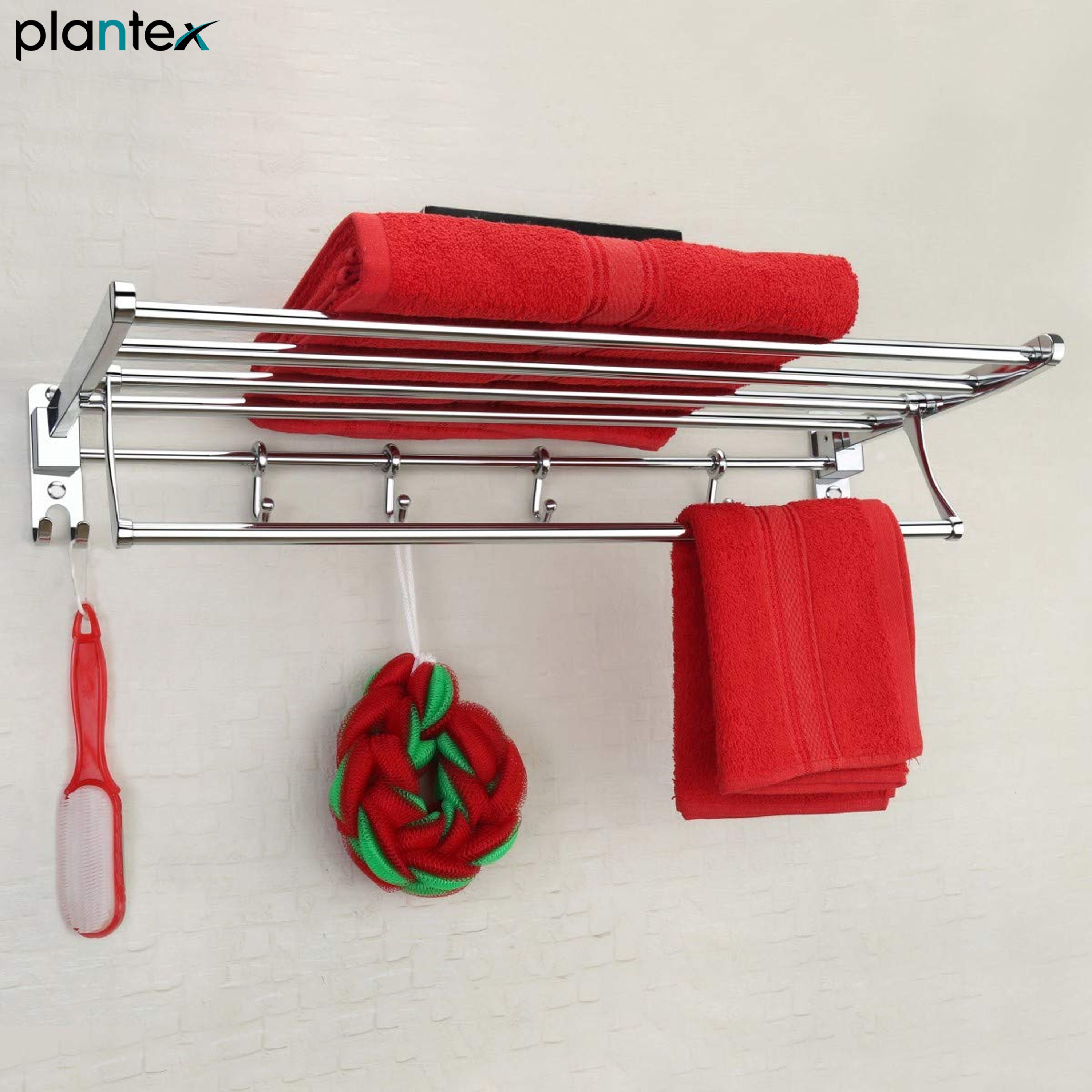 Eco Folding Towel Rack/Bathroom Towel Hanger/Towel Holder/Stand (24-inch) Silver - Chrome Towel Holder-image-41