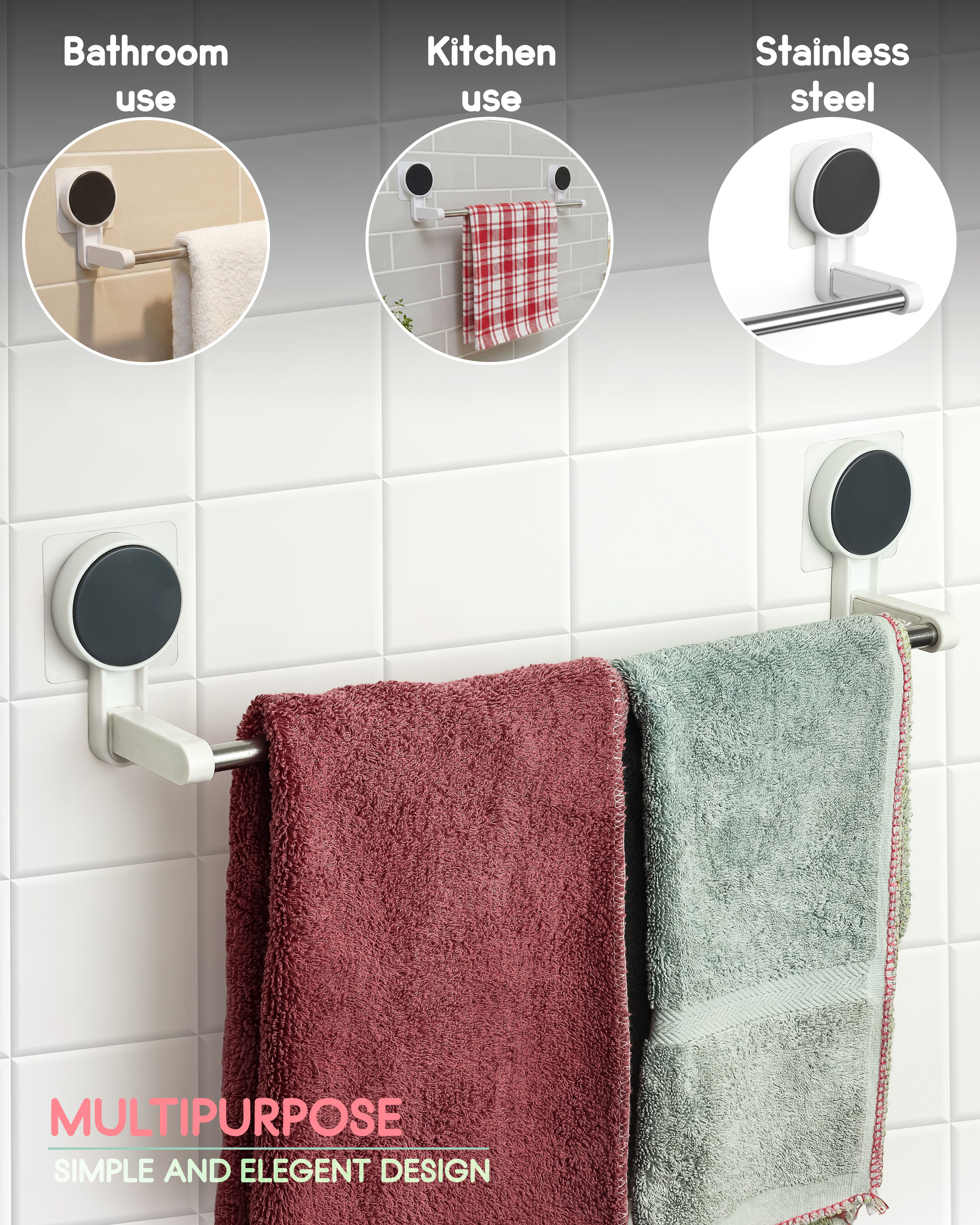 Wall Mounted Towel Holder 2- Bar Bathroom and Kitchen Towel Holder 19.6 inch 1 Bar Towel Rod-image-13