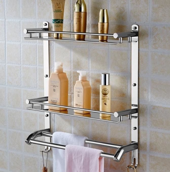 304 Stainless Steel Multi-use Rack-Bathroom Shelf(Number of Shelves-2)(pack of1) silver Towel Holder-image-21